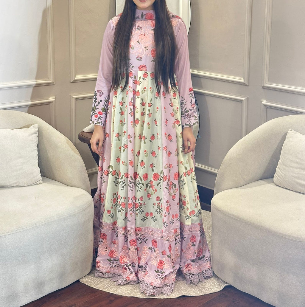 Lawn Kalidar With Heavy Embroidered Ghera and Bodice