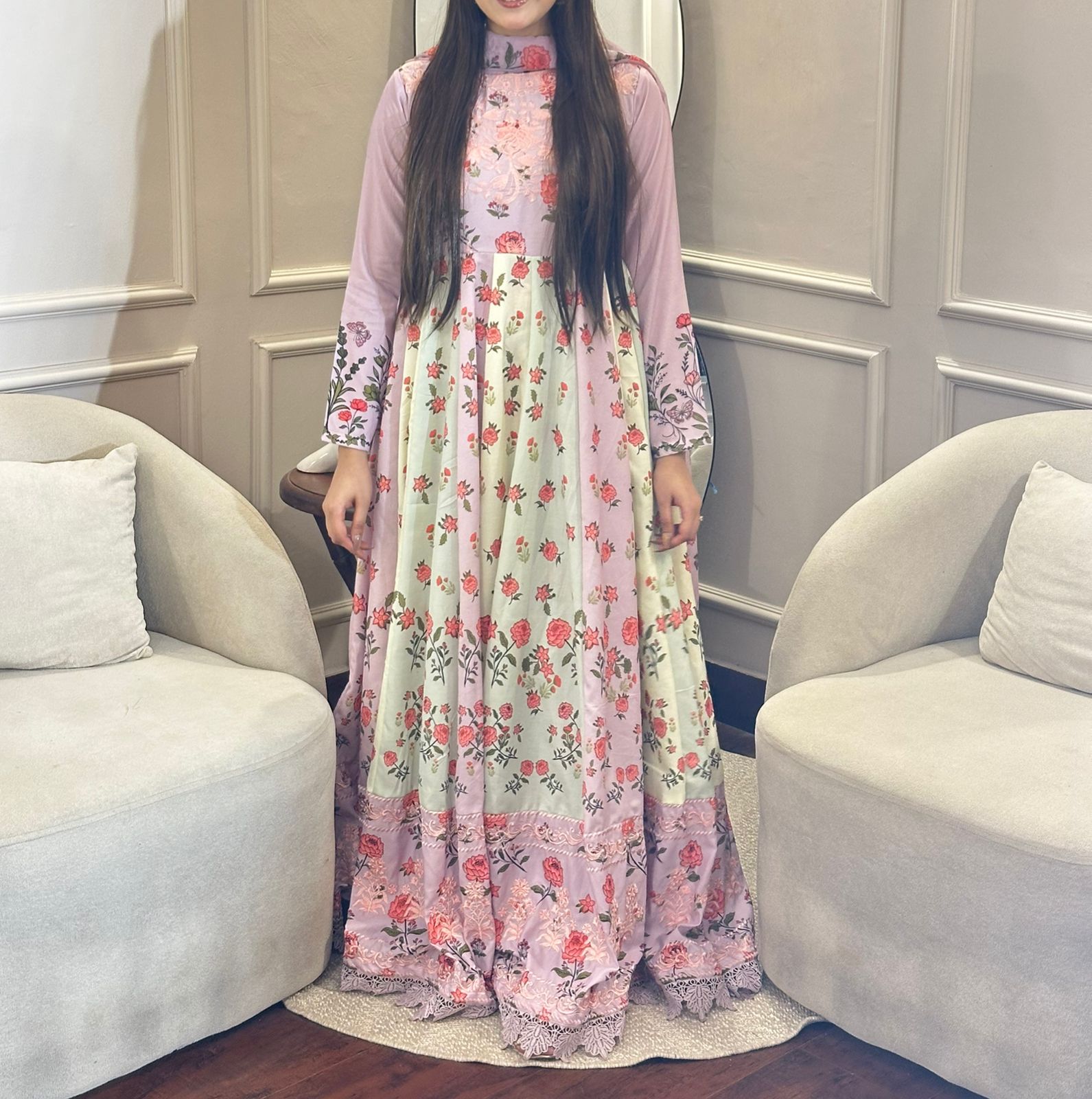 Lawn Kalidar With Heavy Embroidered Ghera and Bodice