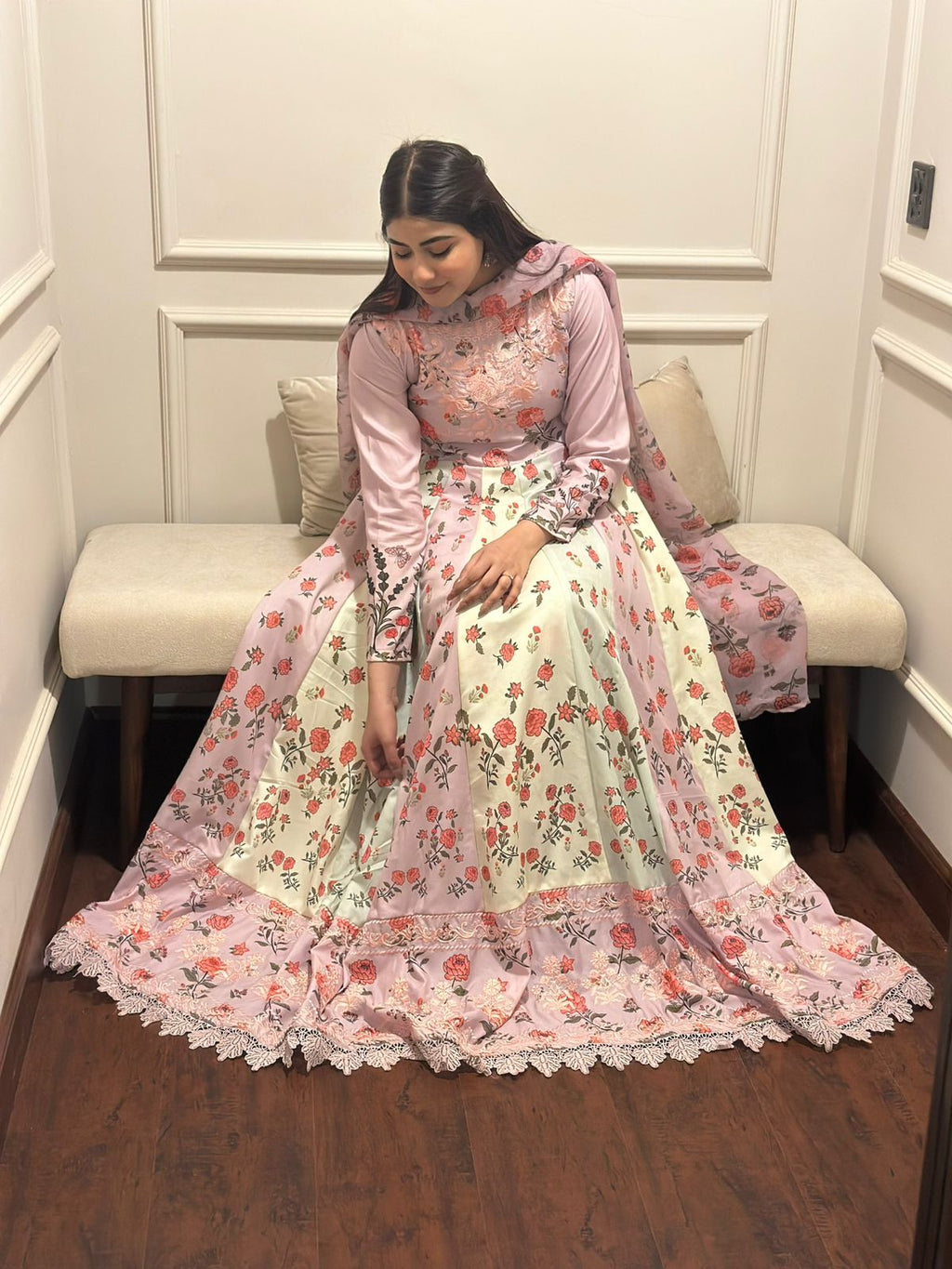 Lawn Kalidar With Heavy Embroidered Ghera and Bodice