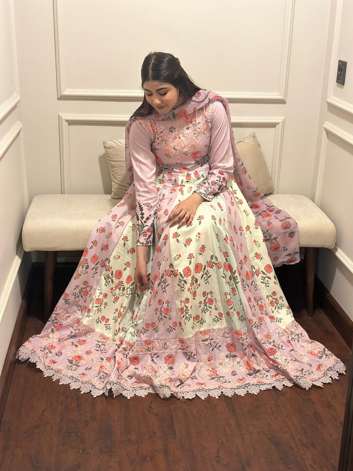 Lawn Kalidar With Heavy Embroidered Ghera and Bodice
