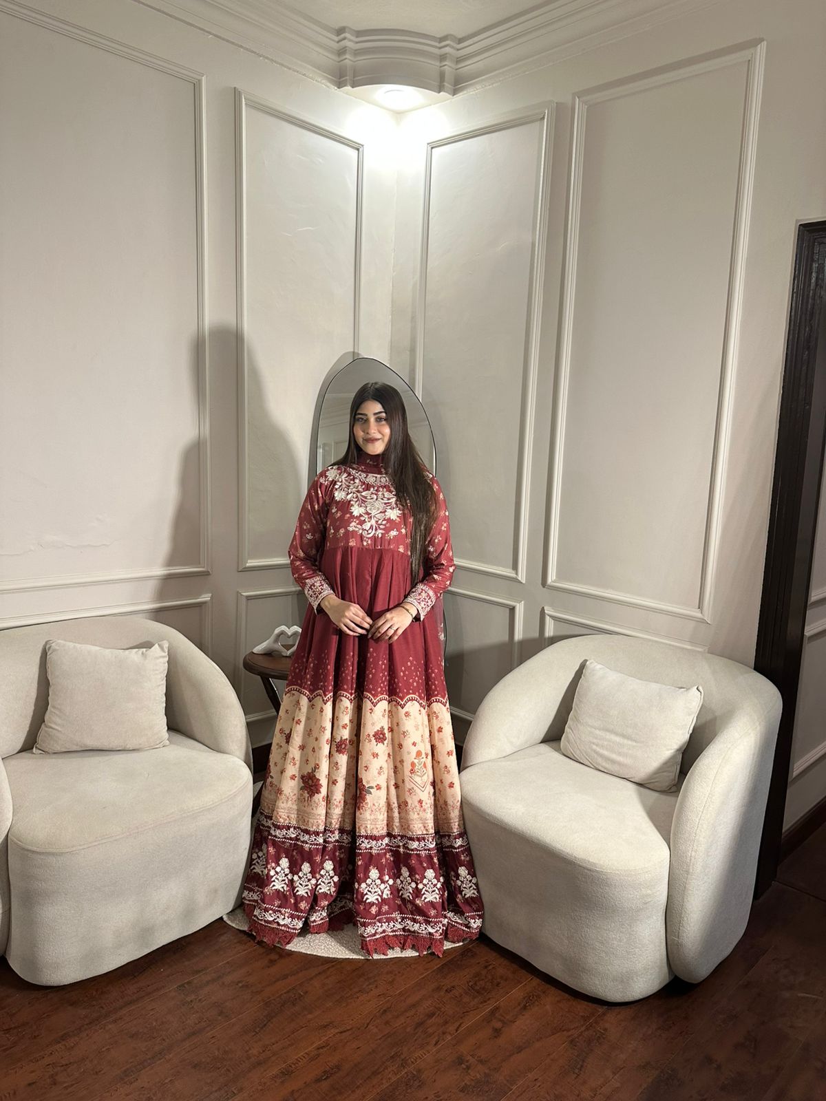 Lawn Kalidar With Heavy Embroidered Ghera and Bodice