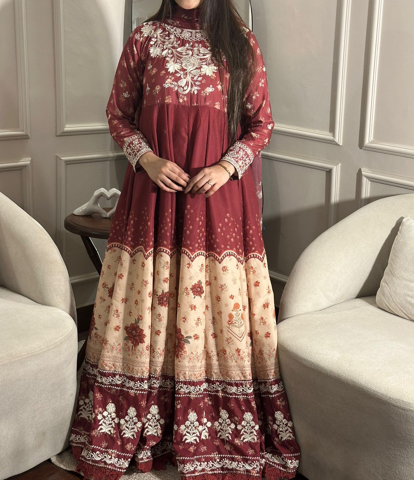Lawn Kalidar With Heavy Embroidered Ghera and Bodice