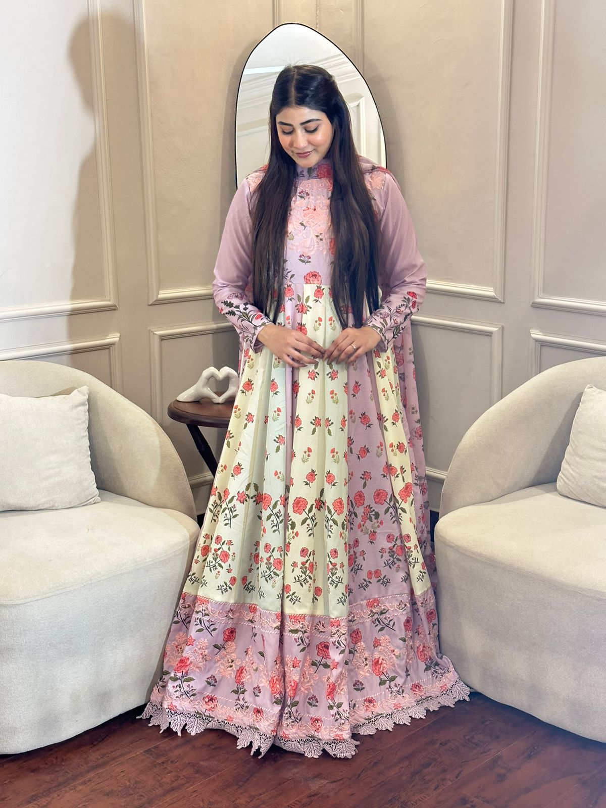 Lawn Kalidar With Heavy Embroidered Ghera and Bodice